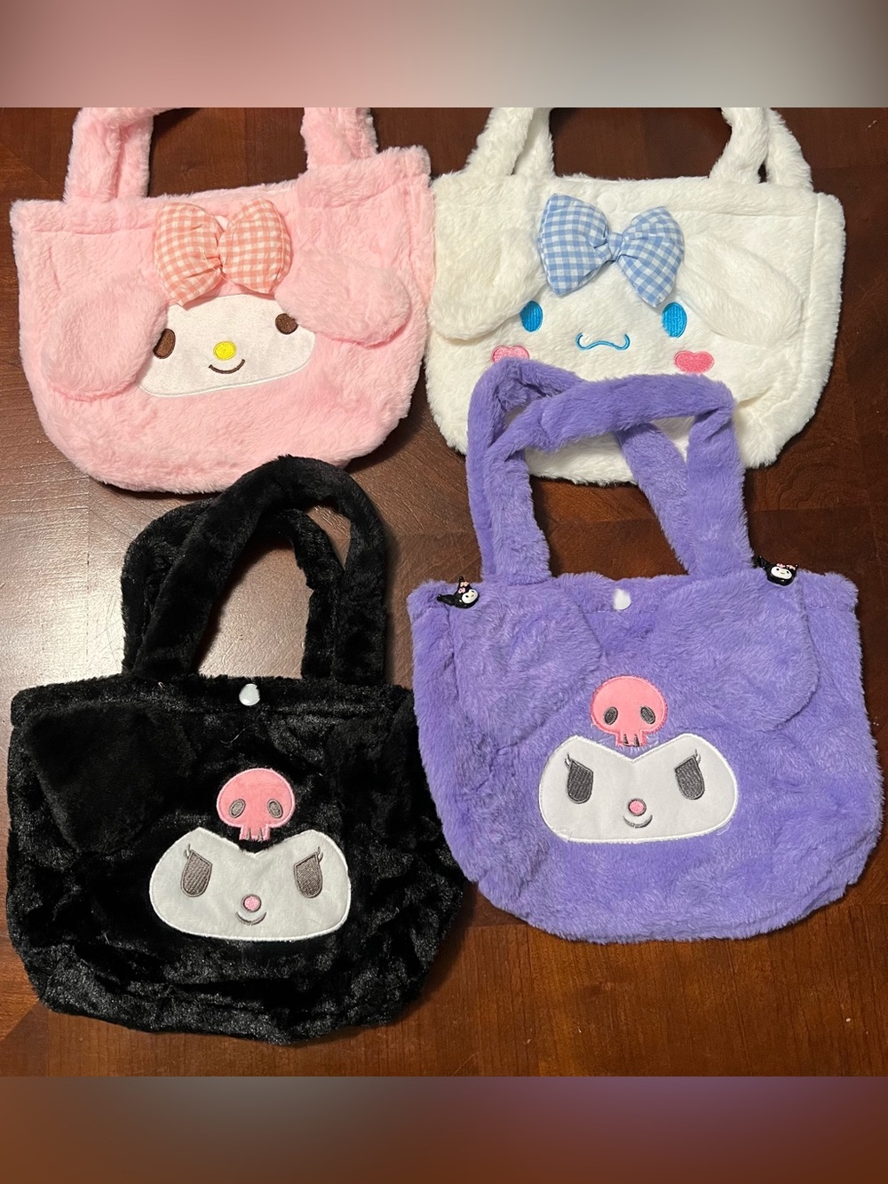 Sanrio Plush Character Tote Bag Set of 4 - Pink, White, Black, Purple Tote Bag